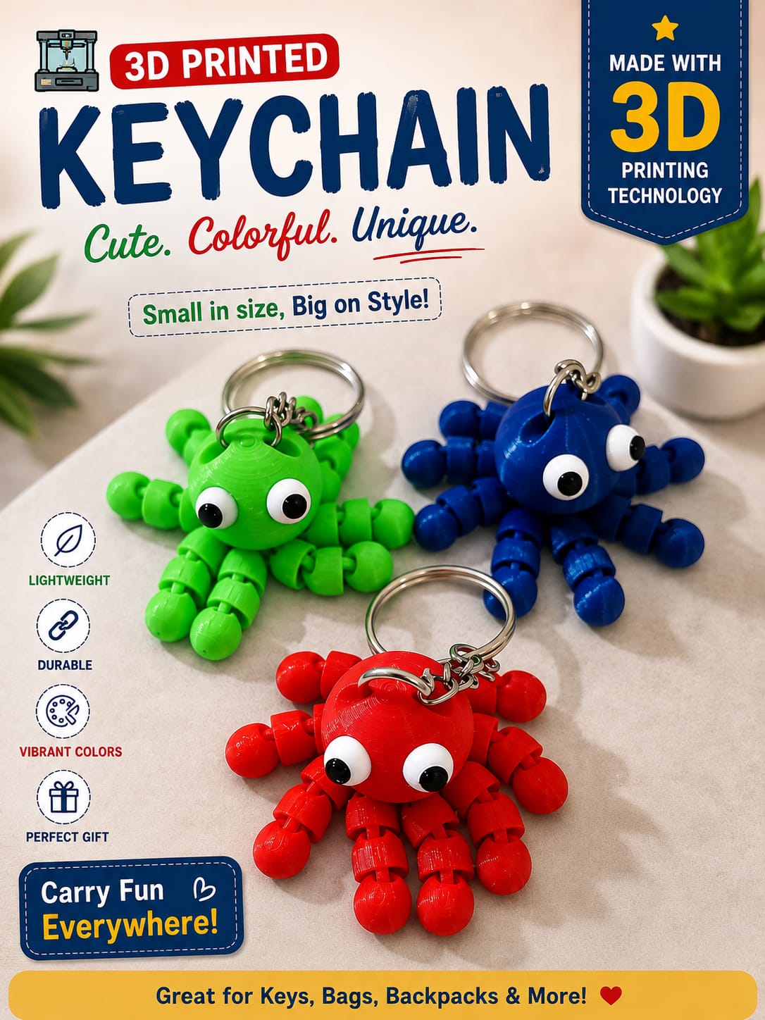 Mini Baby Octopus Keychain - Image 3